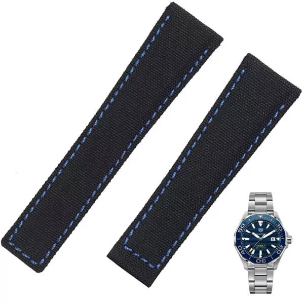 Classique-22mm-Vache-En-Cuir-Tricot-Bracelet-Pour-TAG-HEUER-S-rie-Hommes-Qualit-Bande-Souple-10 Black & Blue Nylon Strap For TAG Heuer Aquaracer - 20, 22mm