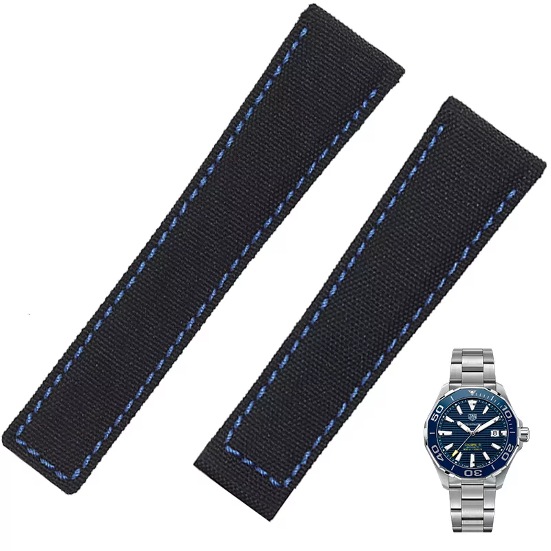 Classique-22mm-Vache-En-Cuir-Tricot-Bracelet-Pour-TAG-HEUER-S-rie-Hommes-Qualit-Bande-Souple-10 Black & Blue Nylon Strap For TAG Heuer Aquaracer - 20, 22mm