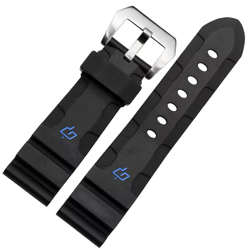 Bande-de-montre-24mm-26mm-NOUVEAUX-HOMMES-TOP-GRADE-Noir-Imperm-able-L-eau-de-Roche-3 copy copy 2 Black & Blue Rubber Strap for Officine Panerai Luminor Marina Submersible