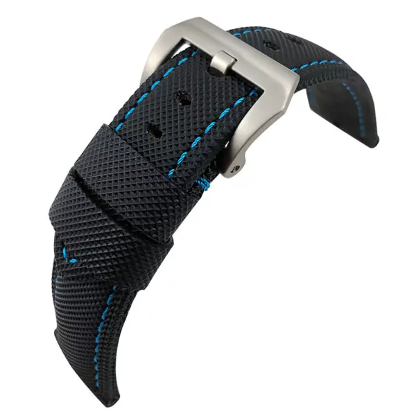 4_24mm-de-haute-qualit-en-Nylon-toile-cuir-Bracelet-de-montre-pour-Panerai-Bracelet-de-montre Black & Blue Stitching Strap Panerai Luminor, Marina, Submersible Carbotech 24mm In Nylon