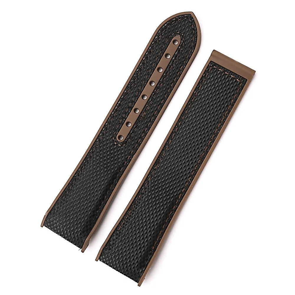 Omega-Seamaster-20-22mm-caoutchouc-Silicone-avec-Nylon-remplacement-bracelet-de6 Black & Brown Strap Bracelet for Omega Seamaster In Nylon & Rubber - 20,22mm