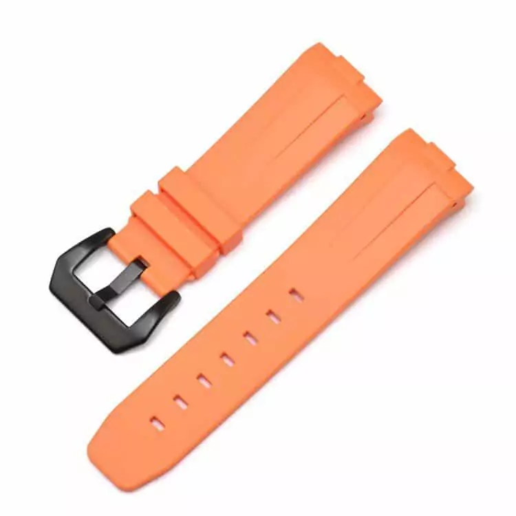 OPSR13K3_1 Orange Curved Rubber Strap for Officine Panerai Luminor, Marina, Submersible - Black Polished