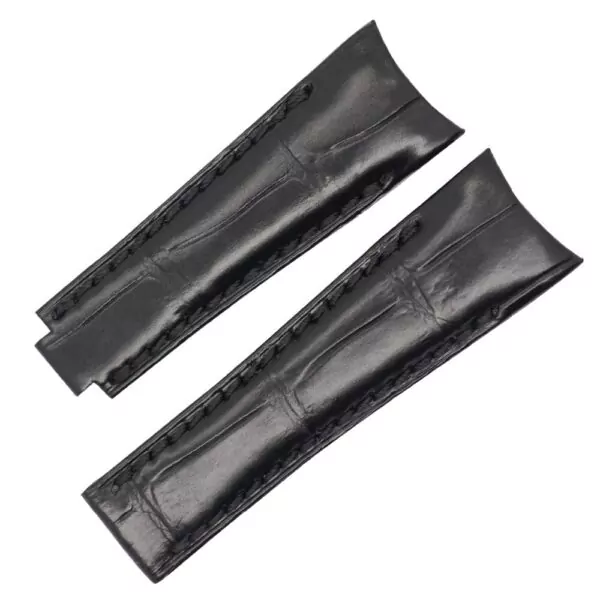 Black Curved 01 Black Curved Strap for Rolex Daytona, Submariner, GMT I & II in Genuine Crocodile