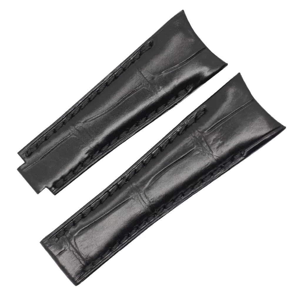 Black Curved 01 Black Curved Strap for Rolex Daytona, Submariner, GMT I & II in Genuine Crocodile