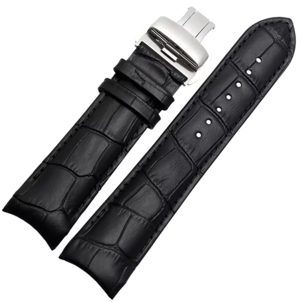1_Bracelet-de-montre-en-cuir-v-ritable-extr-mit-incurv-e-22mm-23mm-24mm-pour-Tissot Black Curved Strap Tissot T035 In Crocodile/Alligator Grain - 22, 23, 24mm