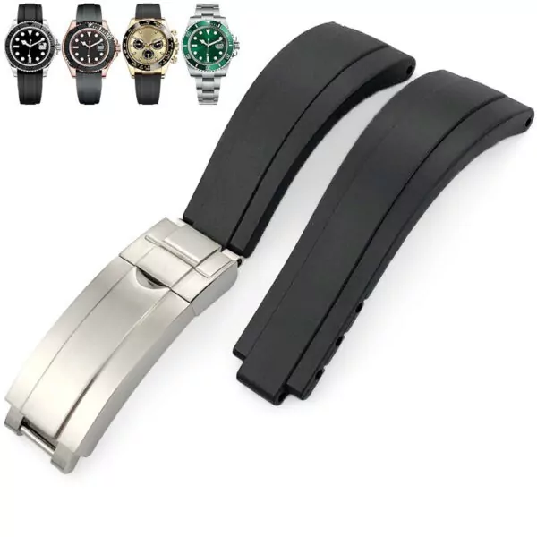 Black Oysterflex-Style Rubber Strap for Rolex Sub & GMT