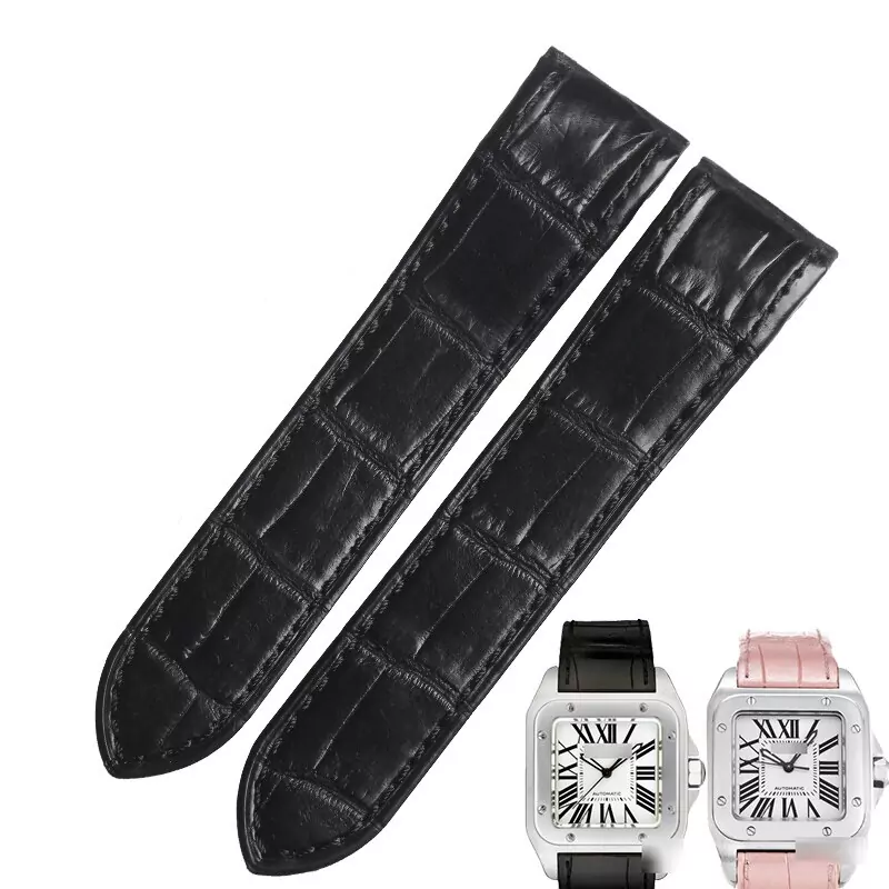 CASAX-4 Black Genuine Crocodile Leather for Cartier Santos M/XL