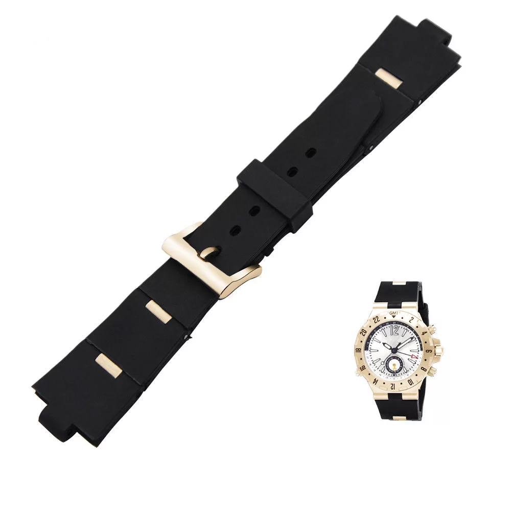 s-l1600G Black & Gold Strap for Diagono Bvlgari In Rubber