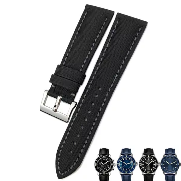 2_23mm-haute-qualit-en-Nylon-Fiber-de-cuir-toile-montre-bracelet-de-remplacement-pour-Blancpain-cinquante Black & Grey Nylon Strap Blancpain Fifty Fathoms 23mm