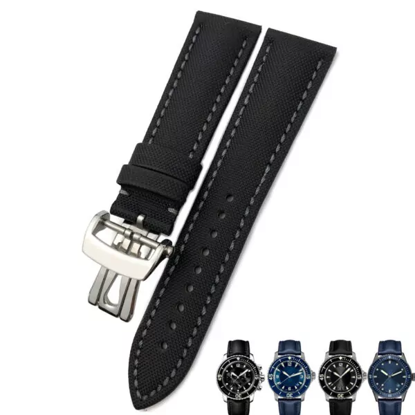 4_23mm-haute-qualit-en-Nylon-Fiber-de-cuir-toile-montre-bracelet-de-remplacement-pour-Blancpain-cinquante Black & Grey Nylon Strap Blancpain Fifty Fathoms 23mm