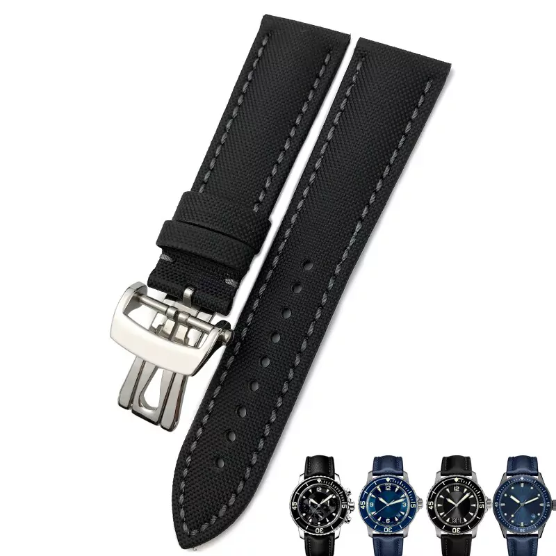 4_23mm-haute-qualit-en-Nylon-Fiber-de-cuir-toile-montre-bracelet-de-remplacement-pour-Blancpain-cinquante Black & Grey Nylon Strap Blancpain Fifty Fathoms 23mm