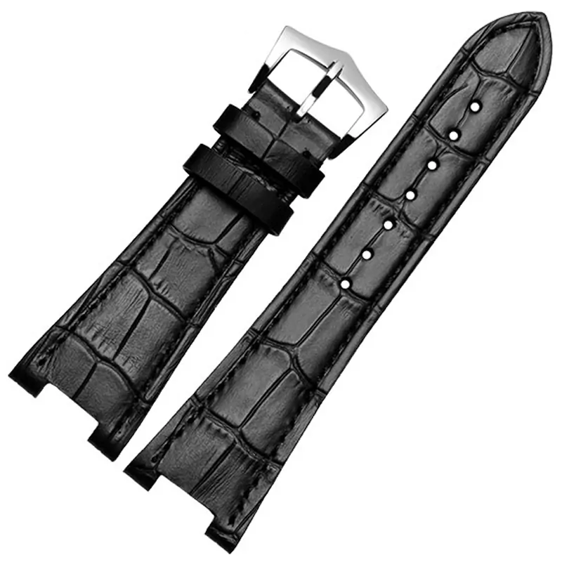 Nouveau-Bracelet-de-montre-en-cuir-v-ritable-de-haute-qualit-25-12mm-noir-marron-sp-3 Black Leather Strap Crocodile/Alligator Grain For Patek Philippe Nautilus 25mm
