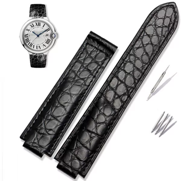black no buckle_bracelet-crocodile-a-effet-convexe-cutan_variants-0 Black Leather Strap for Cartier Ballon in Caïman Crocodile – 4 Sizes