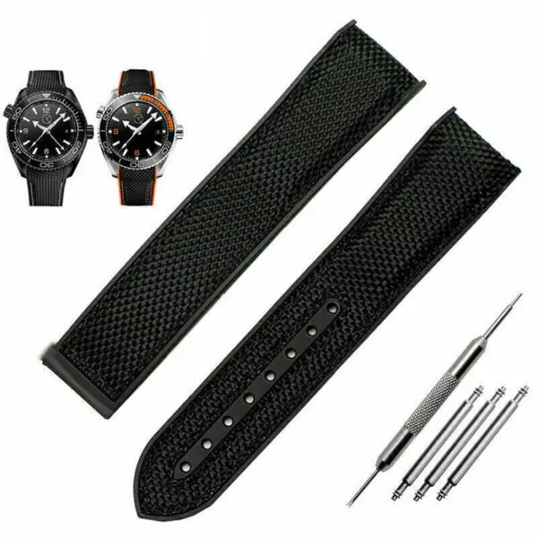 s-l1600 Black Nylon & Rubber back Strap Bracelet for Omega Seamaster
