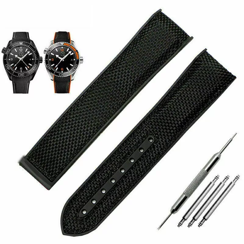 s-l1600 Black Nylon & Rubber back Strap Bracelet for Omega Seamaster