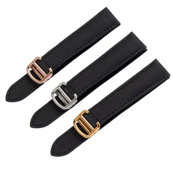 2018-16-18-20-MM-hight-qualit-Noir-Nylon-En-Cuir-D-ployante-En-Acier-Inoxydable copy 2 Black Nylon Strap for Cartier Tank, Ronde, Dive, Clé, Rotonde, Tortue - 9 Sizes