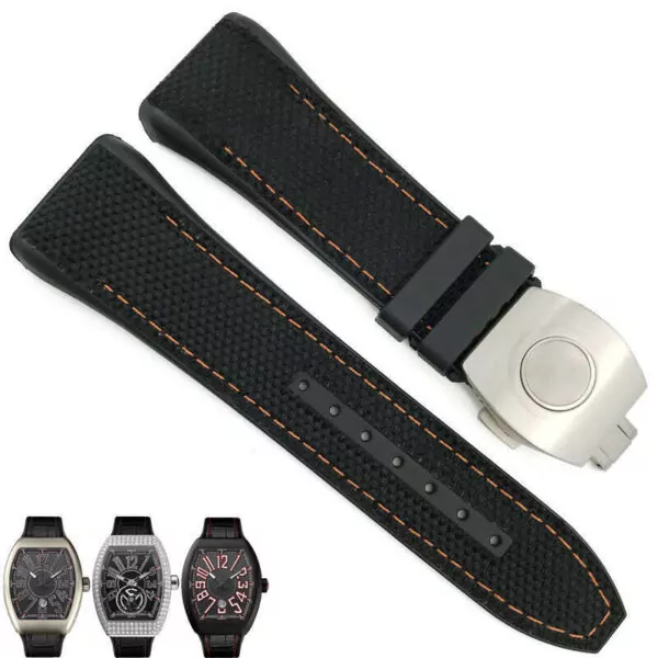 dsdss Black & Orange Nylon Strap for Franck Muller Vanguard V45, V41 With Buckle