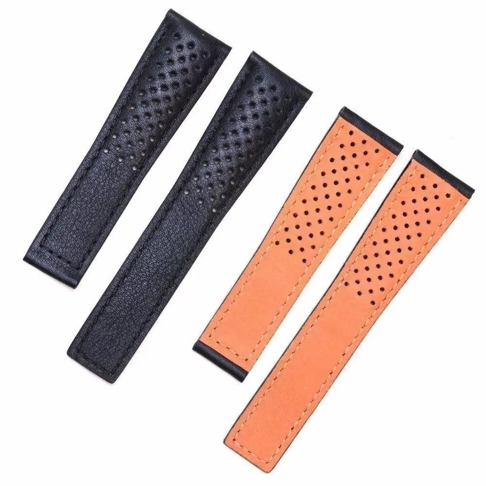 Perforated-Orange-Black-bracelet-FOR-TAG-Heuer-leather-band-22MM-Monaco-Carrera-153338447544 Black & Orange Perforated Strap Leather for TAG Heuer Monaco Gulf, Carrera Limited editions...