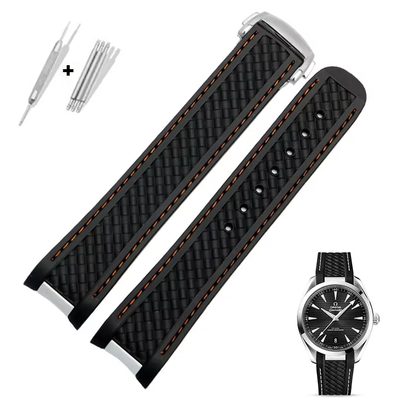 1 Black & Orange Strap Bracelet for Omega Seamaster Aqua Terra 20mm Orange Stitching Rubber