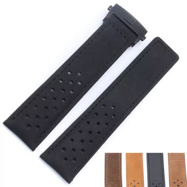 black-perforated-nubuck-leather-strap-for-tag-heuer-22mm Black Perforated Nubuck Leather Strap for TAG Heuer - 22mm