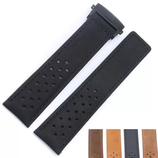 black-perforated-nubuck-leather-strap-for-tag-heuer-22mm Black Perforated Nubuck Leather Strap for TAG Heuer - 22mm