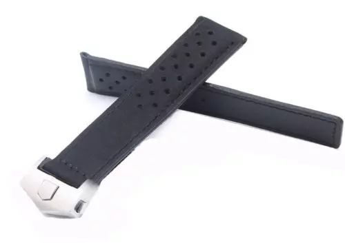 s-l500 Black Perforated Nubuck Leather Strap for TAG Heuer - 22mm