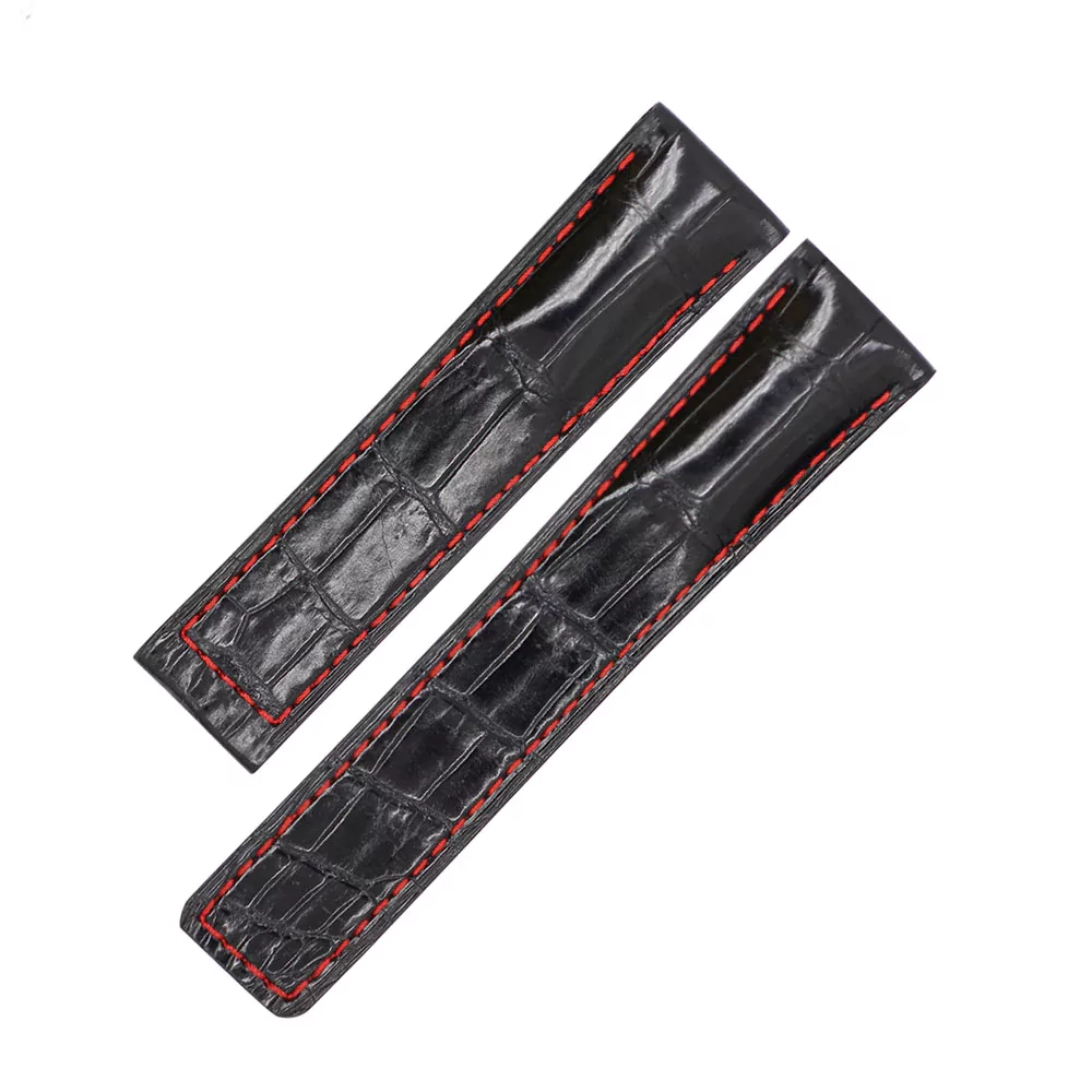 2 Black & Red Genuine Crocodile Leather for TAG Heuer Carrera, Monaco, Aquaracer
