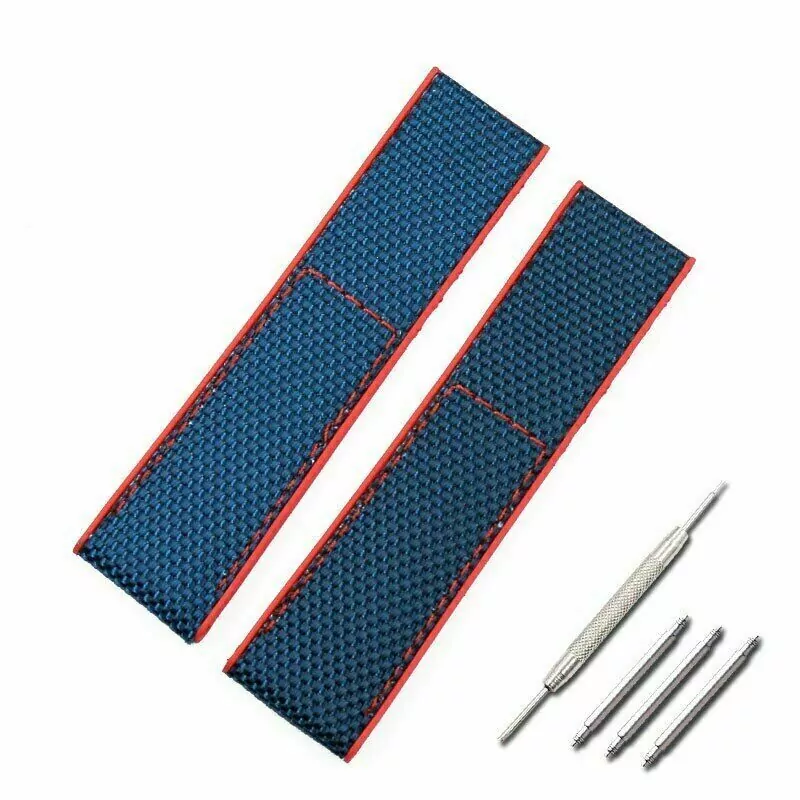 s-l1600 Blue & Red Nylon & Rubber Strap for Breitling Avenger, Chronomat, Navitimer...