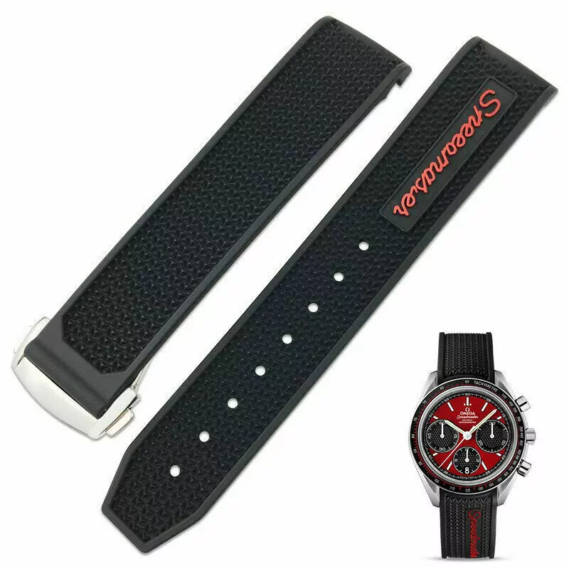 s-l1600 (8) Black & Red Rubber Strap for Omega Speedmaster Racing Chronograph