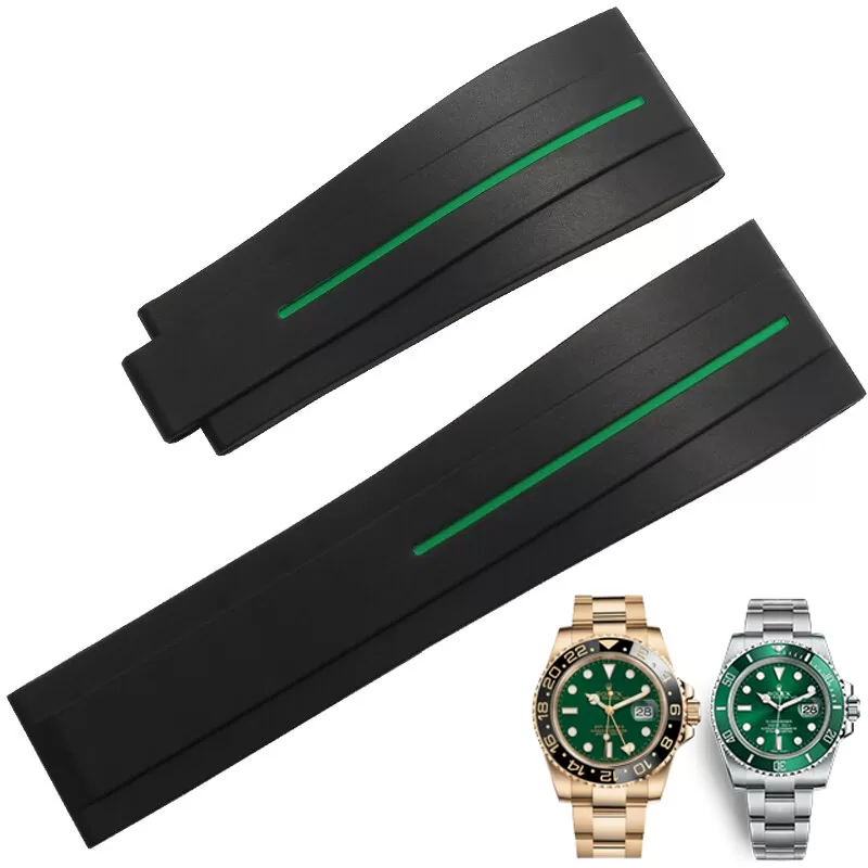 Green Black & Green Line Rubber Strap for Rolex Submariner, Hulk, GMT - 20mm