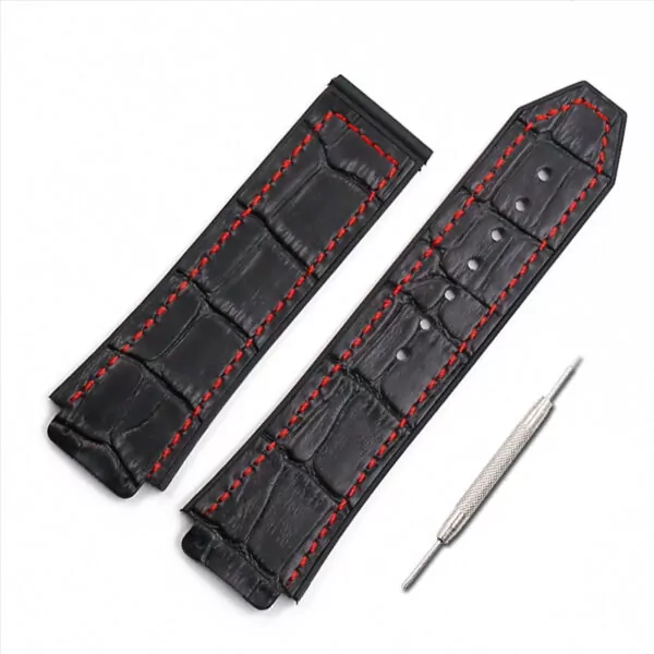 7_Bracelet-en-cuir-montre-pour-hommes-accessoires-19mm-x-25mm-bracelet-en-caoutchouc-femmes-adapt-pour Black & Red Strap Band Hublot Big Bang 25x19mm In Calf Leather with printed Crocodile/Alligator Grain