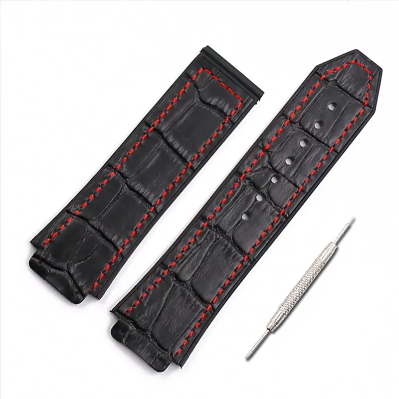 7_Bracelet-en-cuir-montre-pour-hommes-accessoires-19mm-x-25mm-bracelet-en-caoutchouc-femmes-adapt-pour Black & Red Strap Band Hublot Big Bang 25x19mm In Calf Leather with printed Crocodile/Alligator Grain