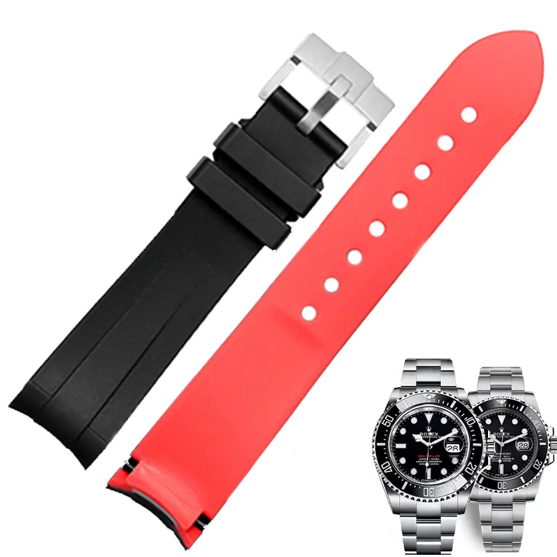 0_Bracelet-de-montre-bicolore-Bracelet-en-caoutchouc-pour-ROLEX-eau-fant-me-montre-accessoires-Bracelet-20 Black & Red Strap for Rolex Sea-Dweller 126600 in Rubber - 22mm