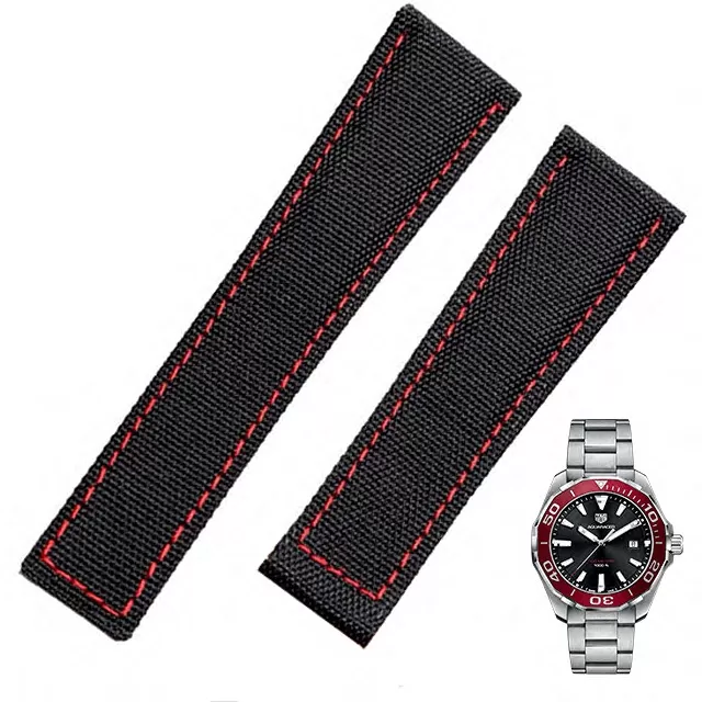 Black & Red Strap for Tag Heuer Aquaracer Black & Red Strap for TAG Heuer Aquaracer, Carrera, Monaco in Nylon - 20, 22mm
