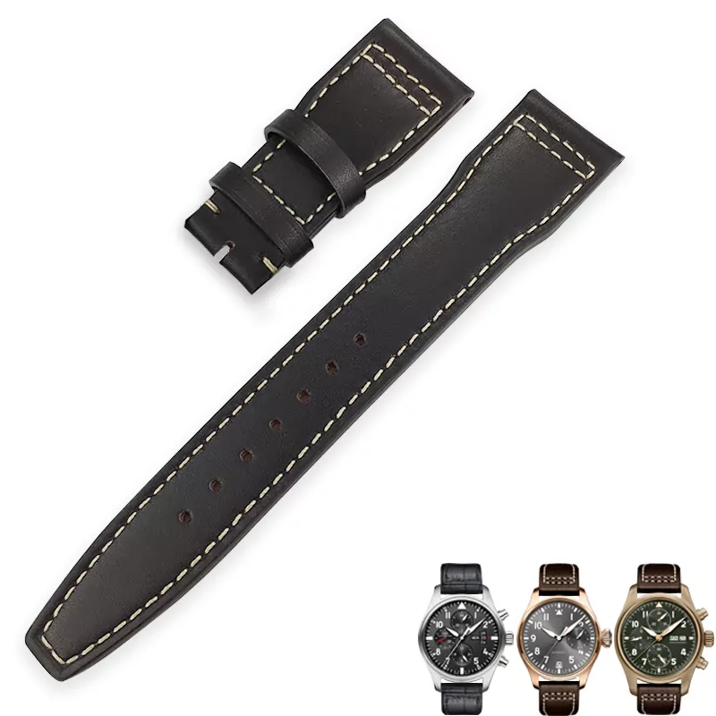 2_20mm-21mm-22mm-cuir-de-veau-bracelet-de-montre-de-remplacement-pour-IWC-montre-pilote-PORTOFINO Black Strap Band IWC Portofino, Portugieser In Calf Leather White Stitching 20,21,22mm