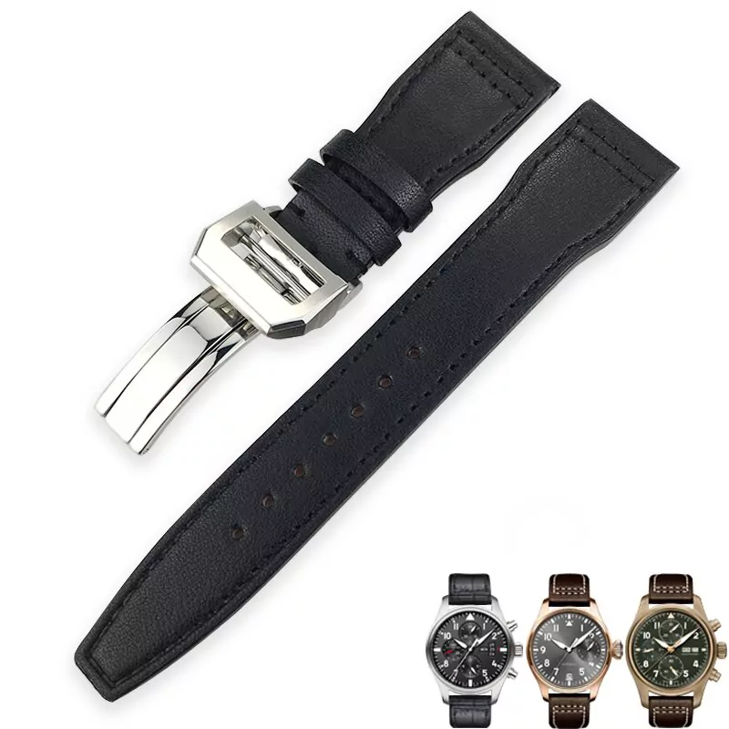 3_20mm-21mm-22mm-cuir-de-veau-bracelet-de-montre-de-remplacement-pour-IWC-montre-pilote-PORTOFINO Black Strap Band IWC Portofino, Portugieser, In Calf Leather 20,21,22mm