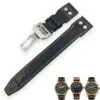 3_21mm-22mm-bracelet-de-montre-en-cuir-de-vachette-italien-boucle-pliante-bracelet-de-montre-en Black Rivet Strap Band IWC Pilot Spitfire, Top Gun In Calf Leather with printed Crocodile/Alligator Grain 20,21,22mm