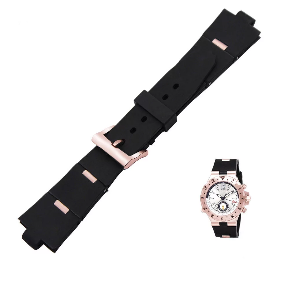 s-l1600R Black & Rose Gold Strap for Diagono Bvlgari In Rubber
