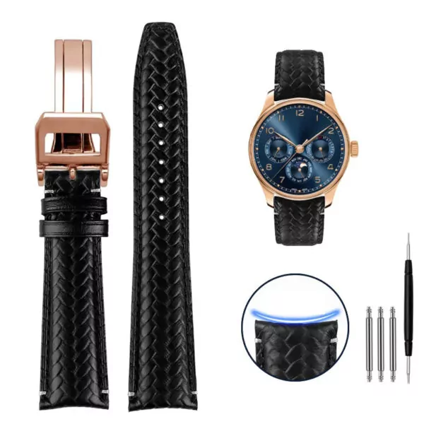 black rosegold B_20-mm-22-mm-woven-genuine-leather-watch-ba_variants-13 Black Woven Cowhide Leather For IWC Portugieser Big Pilot