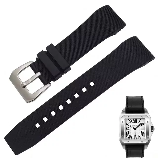 Santos Rubber Cartier Black Rubber for Cartier Santos M/XL With Buckle