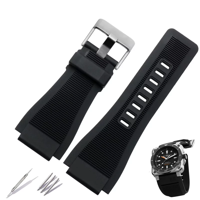 1_Silicone-tanche-avec-remplacement-noir-B-ell-Ross-B-ell-R-oss-BR01-BR03-bracelet-de Black Rubber Strap for BR01/BR03 Bell & Ross 33x24mm