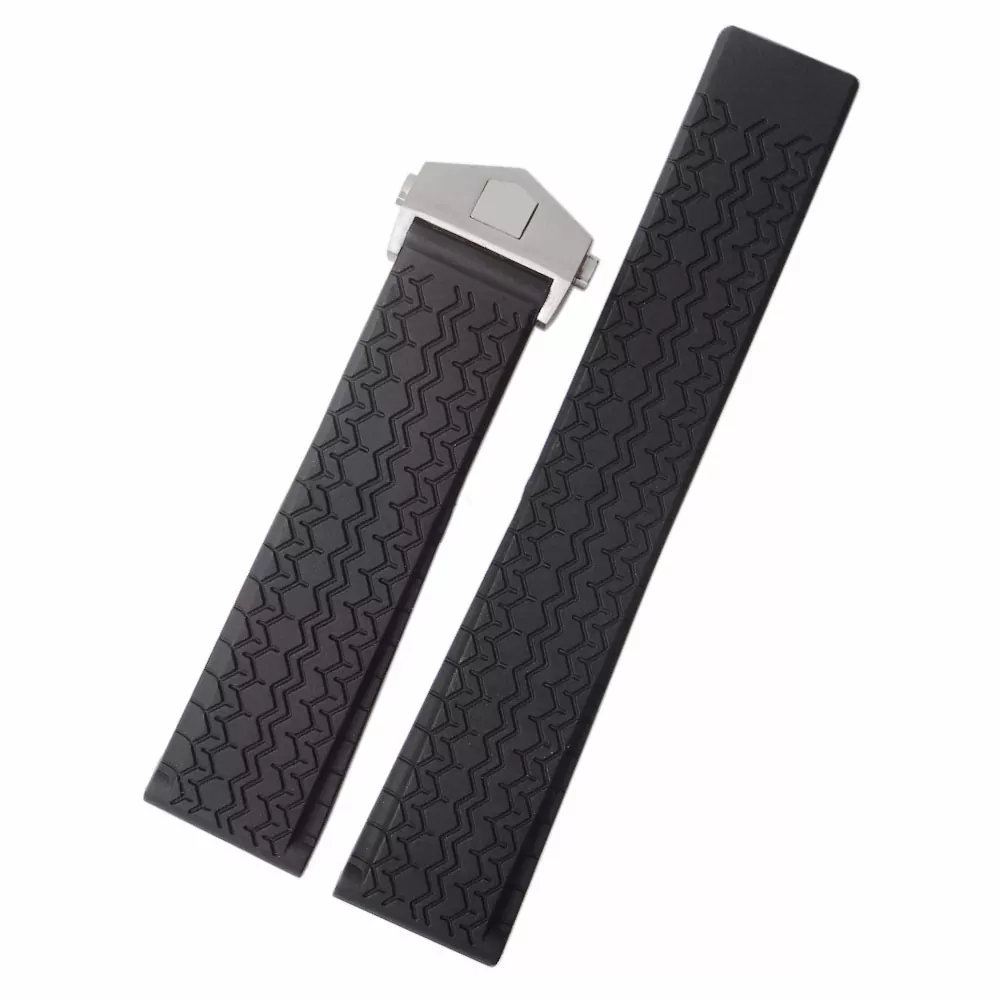 THSR1i4-5 Black Rubber Strap Racing Design for TAG Heuer Aquaracer, Carrera - 22mm