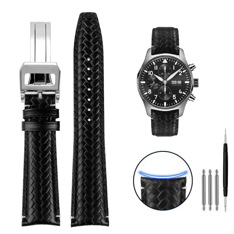 black silver B_20-mm-22-mm-woven-genuine-leather-watch-ba_variants-10 Black Woven Cowhide Leather For IWC Portugieser Big Pilot
