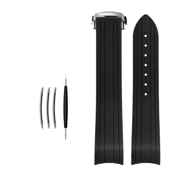 black silver buckle_bracelet-de-montre-en-caoutchouc-pour-om_variants-1 Black Rubber Strap for Omega Seamaster 300 Curved with Folding Buckle - 20mm