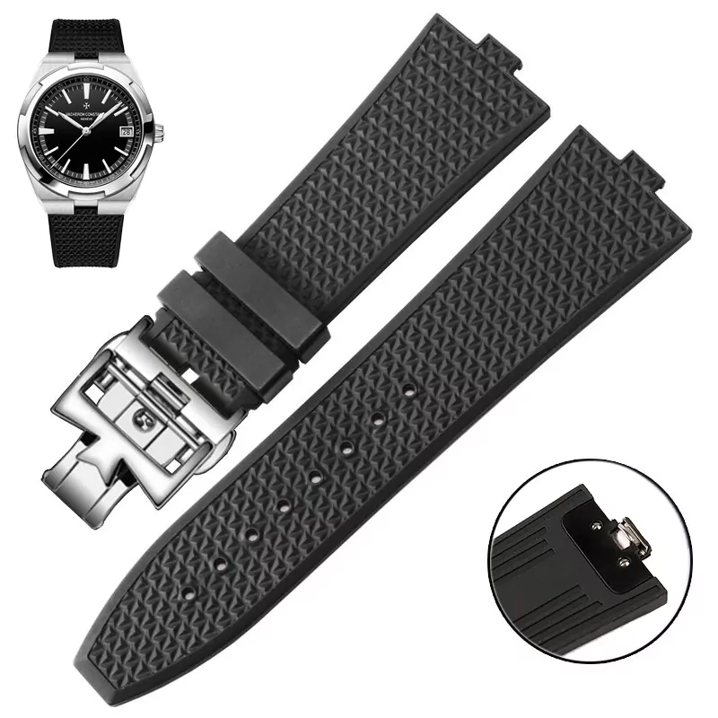 black silver clasp_quick-disassembly-fluororubber-watchband_variants-4 copy Black Rubber Strap for Vacheron Constantin Overseas Quick-Release - 24x7mm