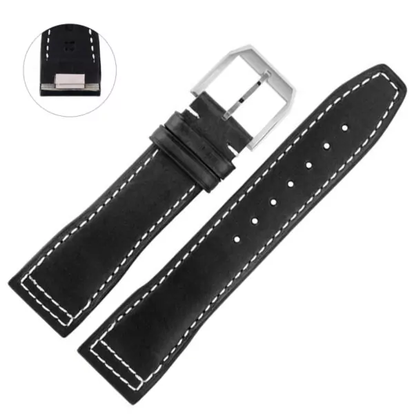 black-silver pin_bracelet-de-montre-en-cuir-de-veau-itali_variants-1 Black & White Quick-Release Strap Band For IWC Pilot, Portofino, Portugeiser in Genuine Calf Leather - 20, 21mm