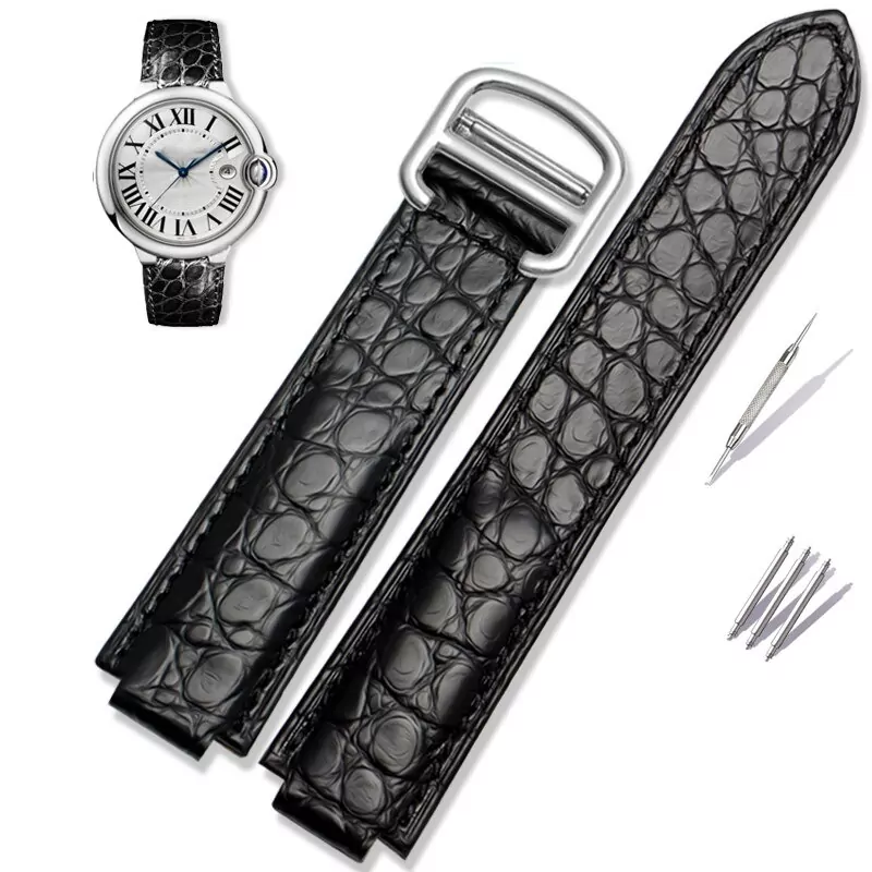 black silver_bracelet-crocodile-a-effet-convexe-cutan_variants-1 Black Leather Strap for Cartier Ballon in Caïman Crocodile – 4 Sizes
