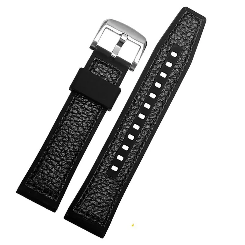 black silver_uir-veritable-avec-bracelet-inferieur-e_variants-5 Black Strap for Seiko 5 in Cow Leather & Rubber Back - 22mm