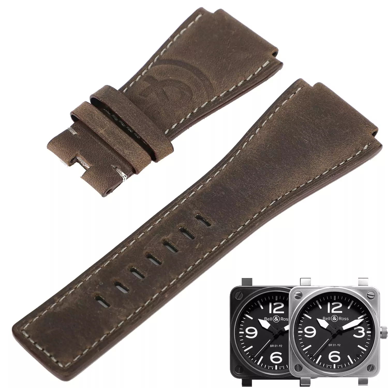 BRSL3S (2) Brown Horseback Vintage Leather Strap for Bell Ross BR01 & BR03