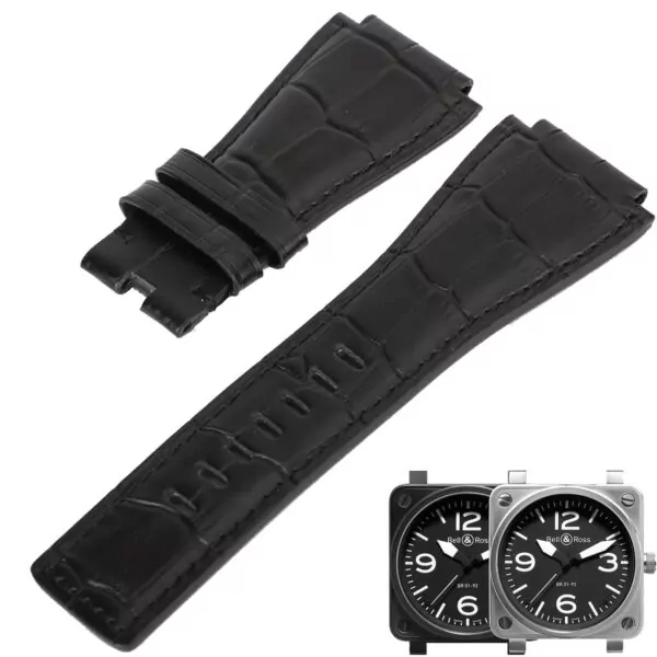 BRSP1S (1) Black Alligator Grain Leather Strap for Bell Ross BR01 & BR03